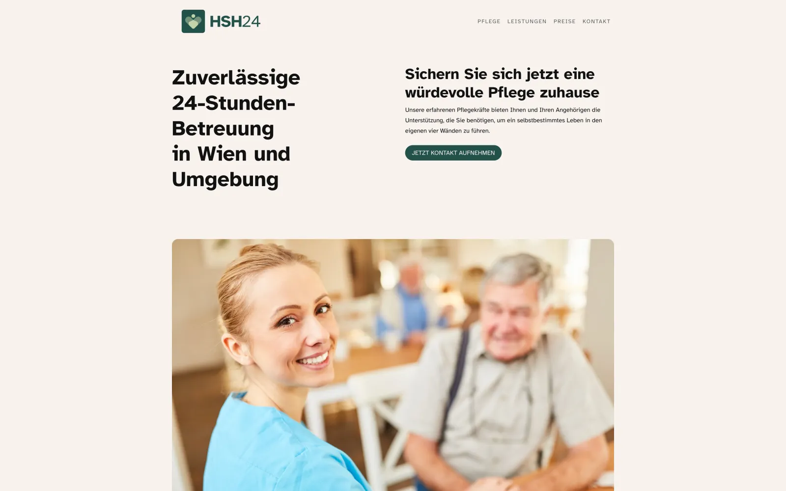 Website von HSH24, 24-Stunden-Betreuung in Wien