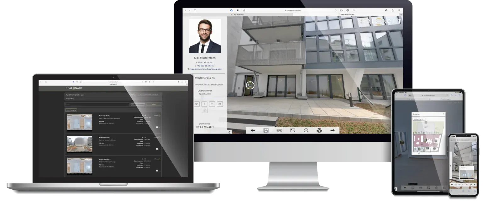 REALONAUT 360 auf Laptop, Monitor, Tablet und Smartphone
