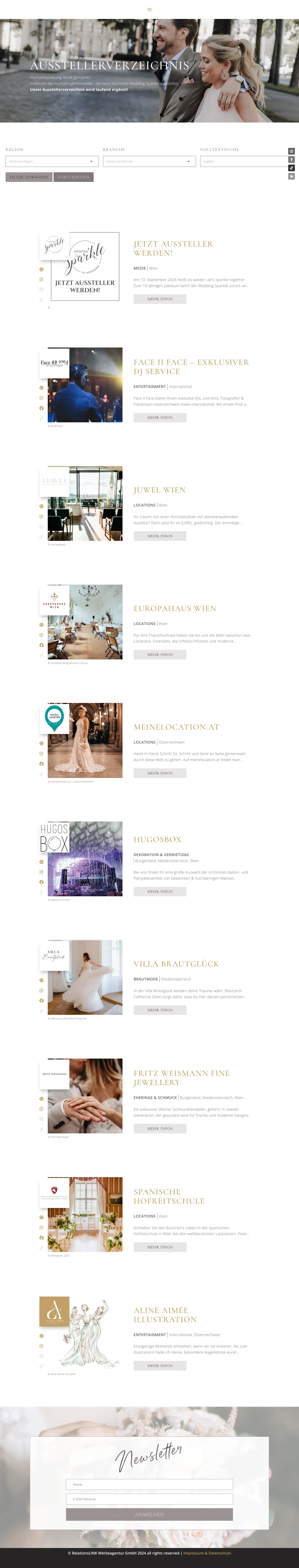 Das Ausstellerverzeichnis von Wedding Sparkle, ganze Seite